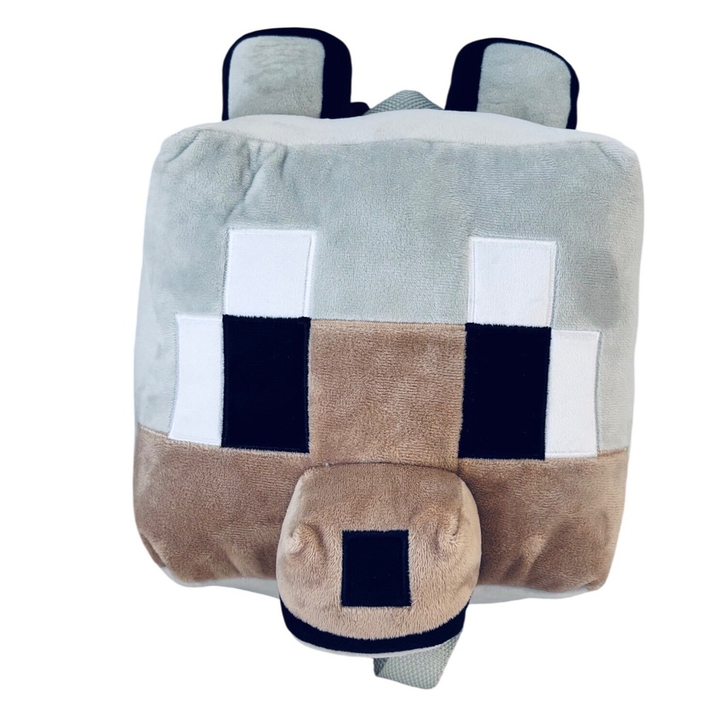 Minecraft Wolf Plush Backpack 11" Gray Kids Gaming Bag 2025 New With Tags